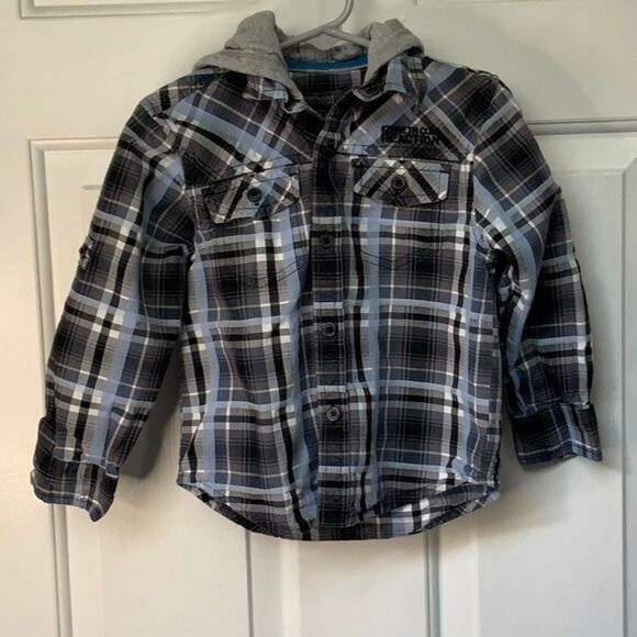 Kenneth Cole Reaction Boys Long Sleeve Shirt size 3T with hoodie, Rolled Sleeves - Picture 2 of 7